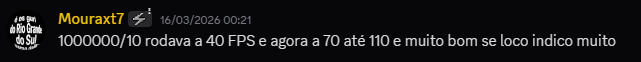 Cliente subiu de 40 para 70-110 FPS